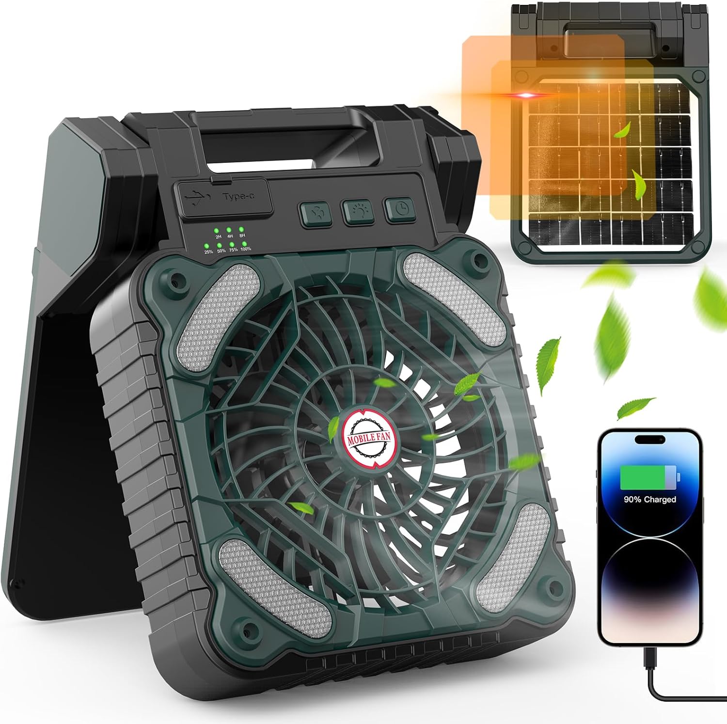 iYeHo Camping-Ventilator mit LED-Laterne, 10400 mAh, wiederaufladbar, batteriebetrieben, tragbar, Timer, Aufladen des Telefons und umweltfreundlicher Ventilator, für Camping, Angeln, Stromausfall